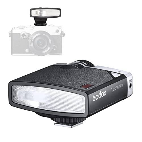 Godox Lux Junior 레트로 카메라 플래시 스피드라이트, GN12 6000K±200K CCT, 오토&  수동 모드 1/ 1-1/ 64 플래시 파워, 28mm 포칼 Length, 호환가능한 후지필름 캐논 니콘 올림푸스 소니 Hot-Shoe 카메라