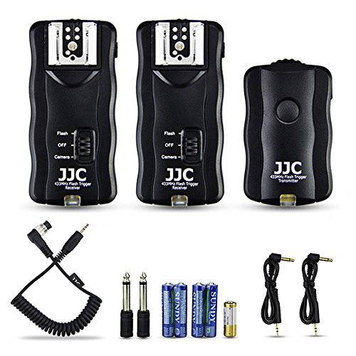 JJC 3-in-1 무선 플래시 트리거&  셔터 리모컨 2 리시버 키트 니콘 D850 D500 D5 D810 D810A D800 D700 D4s D4 D3 D3s D3X and Other 니콘 카메라 10-Pin 커넥터