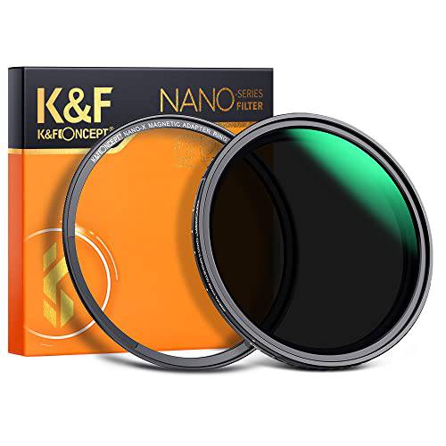 K& F Concept 55mm 자석 가변 ND 렌즈 필터 ND8-ND128 (3-7 정지)+  자석 필터 어댑터 링 필터 키트, No X 크로스 조절가능 중성 농도 필터 28 Multi-Layer 코팅 방수