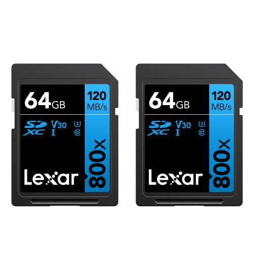 Lexar High-Performance 800x 64GB (2-Pack) SDXC UHS-I 카드, Up to 120MB/ s Read,  Point-and-Shoot 카메라, Mid-Range DSLR, HD 캠코더 (LSD0800064G-B2NNU)