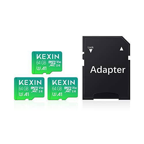 KEXIN 마이크로 SD 카드 64GB -메모리 - 카드+  어댑터, 64GB microSDXC 풀 HD& 4K U HD, UHS-I, U3, 3Pack 미니 SD 카드 확장된 스토리지 안드로이드 스마트폰, 태블릿