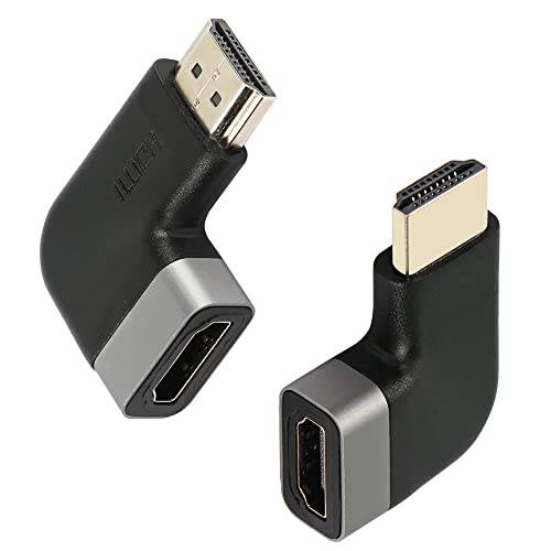 GELRHONR 오른쪽 앵글드 HDMI 어댑터, 4K@60Hz 90 도 HDMI Male to Female 버티컬 플랫 커넥터 지원 3D 4K 1080P HDMI 확장기 PC, 노트북, 프로젝터, 모니터, TV-2pack