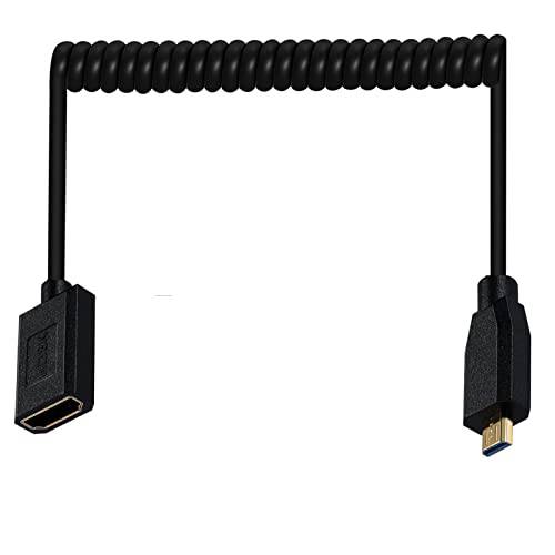 매우얇은 HDMI 말린케이블 고속 케이블, Disscool HDMI Female to 마이크로 HDMI Male 타입 D 커넥터 어댑터 플렉시블 스프링 연장 케이블, 2.1V 8K@60Hz 4K@120Hz 카메라/ Monitor(M to F，Micro)