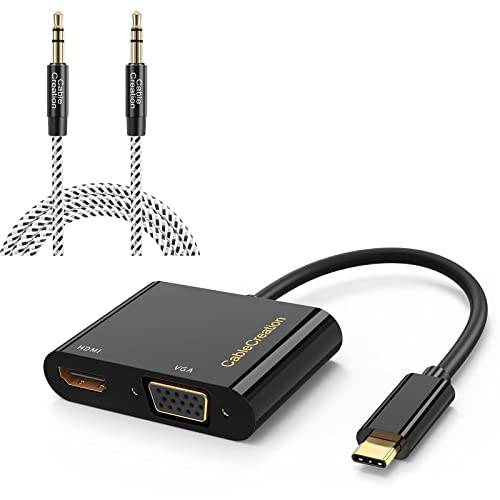 CableCreation USB C to VGA HDMI 어댑터 번들,묶음 1.5FT 3.5mm Aux 케이블