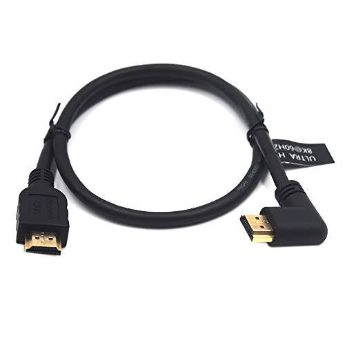 MysRuida 2ft HDMI 8K 울트라 HD 케이블, HDMI 2.1 버전 고속 케이블, 90 도 직각 HDMI 8k Male to HDMI 8k Male 어댑터 쉴드 케이블, 8K@60HZ