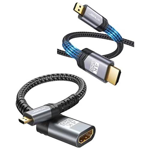 JSAUX 4K 마이크로 HDMI to HDMI 케이블 6.6 FT and 마이크로 HDMI Male to HDMI 2.0 Female 케이블 4K@60Hz HDR 3D Dolby 18Gbps, 호환가능한 니콘 Zfc/ 고프로 히어로 7/ 라즈베리 파이 4/ 소니 A6000 and Other 액션 캠