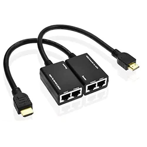 SHANFEILU HDMI 확장기 to RJ45 Over 고양이 5e/ 6 네트워크 랜 랜선, 랜 케이블 어댑터 신호 리피터 98ft 1080P HDMI Male to RJ45 어댑터 30M 샌더+ 리시버, 2 포트