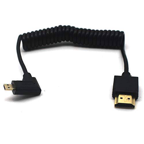AWADUO 스탠다드 HDMI Male 2.0 to 마이크로 HDMI 케이블, 울트라 케이블 HDMI Male to 마이크로 90 도 직각 HDMI 케이블 스프링 케이블 4K@60Hz, 지원 모니터/ Laptop(1.2M)