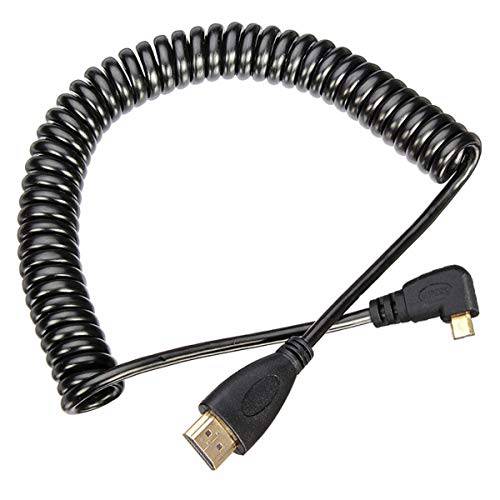 CY 스트레치 스프링 마이크로 HDMI to HDMI Male HDTV 케이블  휴대폰, 스마트폰&  태블릿, 태블릿PC&  카메라 왼쪽&  오른쪽 앵글드 90 도 스트레이트 블랙 ( 왼쪽 앵글드, 블랙)