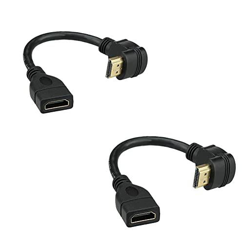 (2 팩, 0.5FT) Bluwee HDMI 연장 케이블 고속 90-Degree 앵글 HDMI Male to Female 연장 와이어 케이블 HDMI 확장기 - 금도금 플러그, 블랙