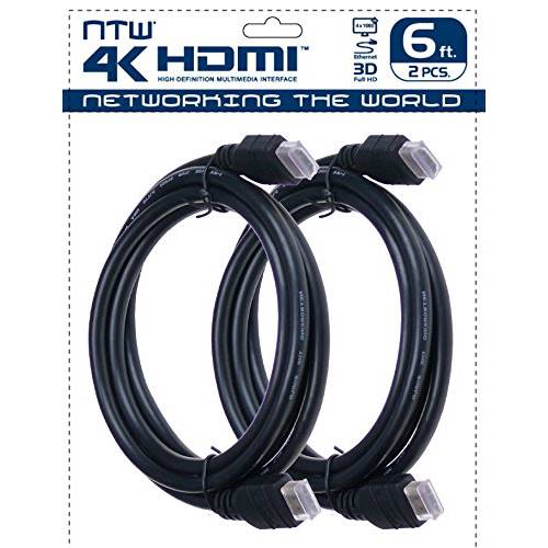 NTW 퓨어 울트라 4K HDMI 케이블 6FT (2pk) 고속 HDMI 2.0 케이블, 4K HDR, 3D, 2160P, 1080P,  이더넷 - HDMI 케이블, 오디오 Return(ARC) 호환가능한 UHD TV, Blu-ray, PS5, PS4, 엑스박스, PC, Monitor-N HDMI4-006*2