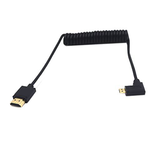 Kework 4ft HDMI 4K 말린케이블 케이블, 90 도 직각 마이크로 HDMI Male to HDMI Male 어댑터 나선, 스파이럴 케이블, HD HDMI 2.0 버전 고속 스프링 케이블, 4K @60HZ (오른쪽 마이크로 HDMI to HDMI)
