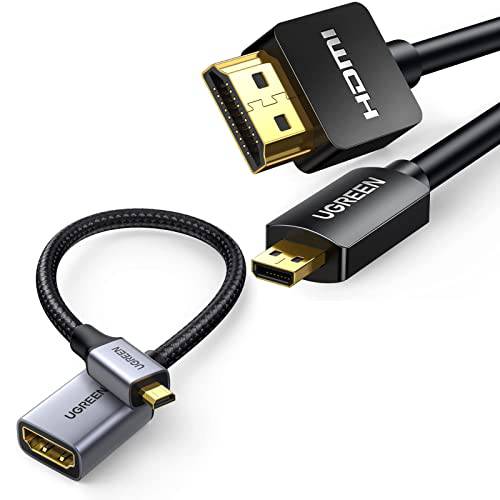 UGREEN 마이크로 HDMI to HDMI 케이블 번들,묶음 알루미늄 쉘 Braided 마이크로 HDMI to HDMI 어댑터