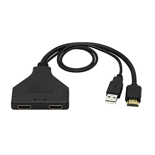 SinLoon 4K HDMI 분배기 1 in 2 Out, 파워 USB 케이블 Duplicated-Mirror 듀얼 모니터 지원 3D 풀 HD 4K(Male)