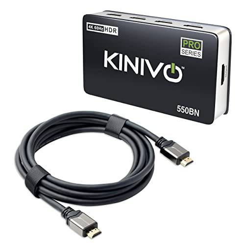 Kinivo 550BN 4K HDMI 스위치 BlueRigger 8K HDMI 케이블 - 10FT (8K 60Hz, 4K 120Hz, eARC, HDR10, HDCP 2.3/ 2.2, HDR, HDMI 2.0, 4K 60Hz, 5 포트 스위치, 오토 변환)