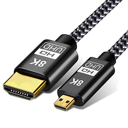 마이크로 HDMI to HDMI 2.1 8K 케이블 5FT, 울트라 고속 8K@60Hz 4K@120Hz 48Gbps HDMI 케이블 호환가능한 디지털 카메라, 캠코더, 태블릿 (5.00)