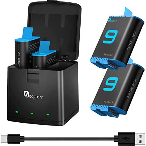 TELESIN 히어로 10 히어로 9 배터리 and 3-Channel USB 스토리지 퀵 충전기 고프로 히어로 10/ 9 블랙 ( 충전기+ 2 배터리)