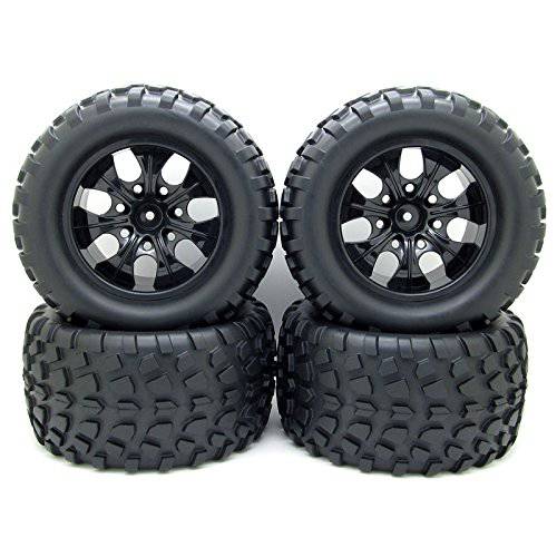 12mm 허브 휠 Rim and Tires 1:10 Off-Road RC 차량용 Buggy 타이어 with Foam 깔창 Black Pack of 4