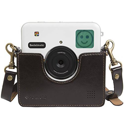 Polaroid Custom Designed Vintage-Inspired 천연가죽 크래들 for Polaroid Socialmatic - 이동할수있는 넥 스트랩 포함 - 브라운