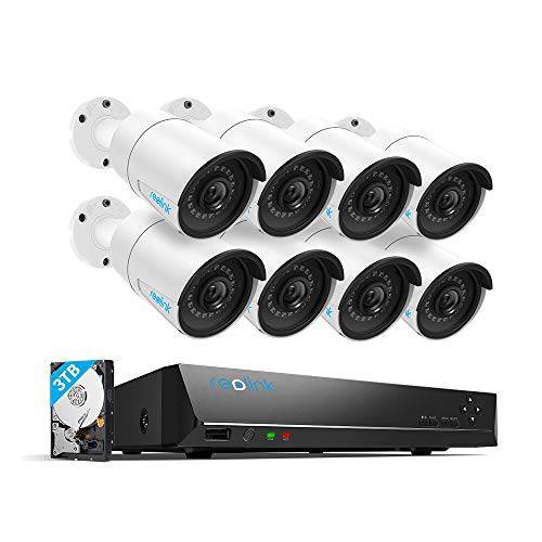 Reolink 4MP 16CH PoE Video Surveillance System, 8pcs 유선 아웃도어 1440P PoE IP Cameras, 5MP 16-Channel NVR with 3TB HDD 가정용 and 비지니스 24/ 7 Recording, RLK16-410B8