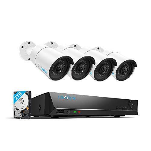 Reolink 4MP 8CH PoE Video Surveillance 시스템, 4pcs 유선 아웃도어 1440P PoE IP Cameras, 8MP 5MP 4MP 지원 8 Channel NVR 세큐리티 시스템 with 2TB HDD for 24/ 7 레코딩 RLK8-410B4