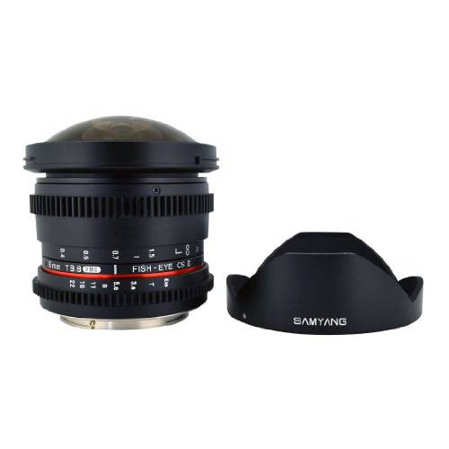 삼양 Cine SYHD8MV-N HD 8mm t/ 3.8 어안 렌즈 with De-Clicked 조리개 and 탈부착가능 후드 Fixed 렌즈 for Nikon (DX) 카메라
