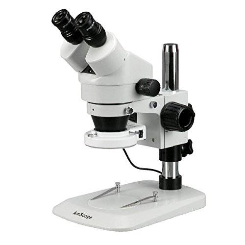 AmScope SM-1BN-64S 프로페셔널 쌍안경 스테레오 Zoom Microscope, WH10x Eyepieces, 7X-45X Magnification, 0.7X-4.5X Zoom Objective, 64-Bulb LED 링 Light, Pillar Stand, 110V-240V