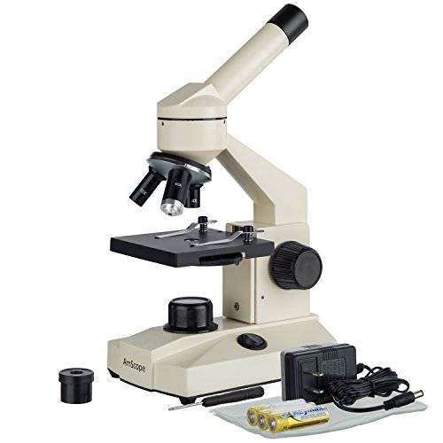 AmScope Optical 글래스 렌즈 All-Metal LED 컴파운드 Microscope, 6 조절 40x-1000x, 휴대용 AC or 배터리 파워