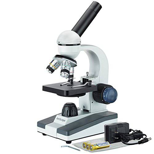 AmScope M150C-PS25 컴파운드 단안경 Microscope, WF10x and WF25x Eyepieces, 40x-1000x Magnification, LED Illumination, Brightfield, Single-Lens Condenser, 동축, Coaxial,COAX Coarse and 미세 Focus, 플레인 Stage, 110V, Includes 세트 of 25 Prepared 슬라이드