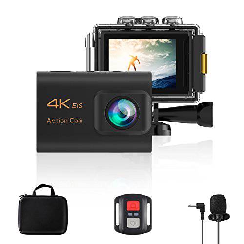 Hi-Fun 액션 카메라 4K 와이파이 울트라 HD 방수 스포츠 카메라 With EIS，2 Inch LCD 스크린 20MP 170 도 와이드 앵글 원격 2 충전식 1200mAh Batteries Free 여행용 Bag, Include 21 악세사리 Kit