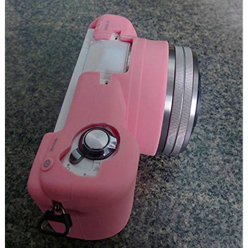 CEARI 부드러운 카메라 실리콘 케이스 Protective Cover 스킨 for 소니 Alpha A5000 A5100 with 16-50mm 렌즈+  극세사 Clean 천 - 핑크