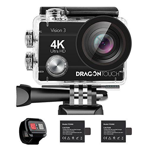 Dragon Touch 4K 액션 카메라 16MP 비전 3 수중 방수 캠 PC 웹캠 170° 와이드 앵글 와이파이 스포츠 캠 리모컨 2 배터리 and 장착 악세사리 키트 with