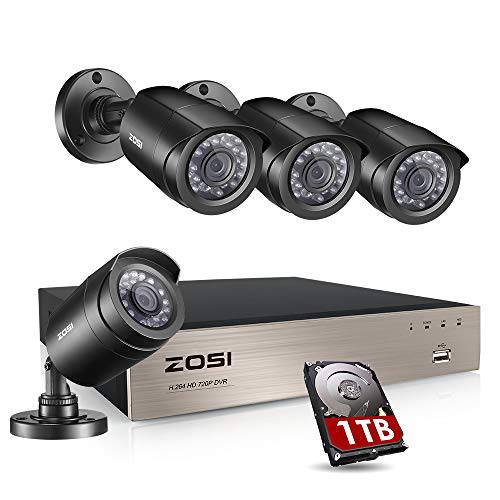 ZOSI 세큐리티 카메라 시스템 8Channel 4-in-1 5MP Lite CCTV DVR 레코더 with 1TB 하드디스크 and (4) x1080P 1920TVL HD Weatherproof Surveillance 카메라 with 나이트 Vision, 모션 Alert, 원격 액세스