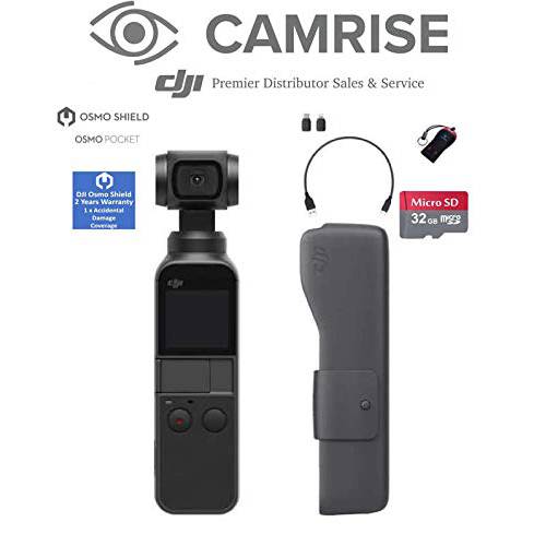 DJI 오즈모 포켓,미니,휴대용 소형,휴대용 3 액슬 짐벌 스테빌라이저 with Integrated Camera, 오즈모 Shield(2 Years Warranty), 포함 A Free 32GB 마이크로SD 카드 and Camrise USB, 부착가능 to Smartphone, Android, iPhone