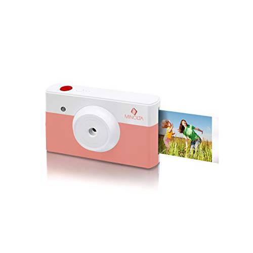 Minolta Instapix 2 in 1 인스턴트 프린트 디지털 카메라&  블루투스 Printer, Coral Pink