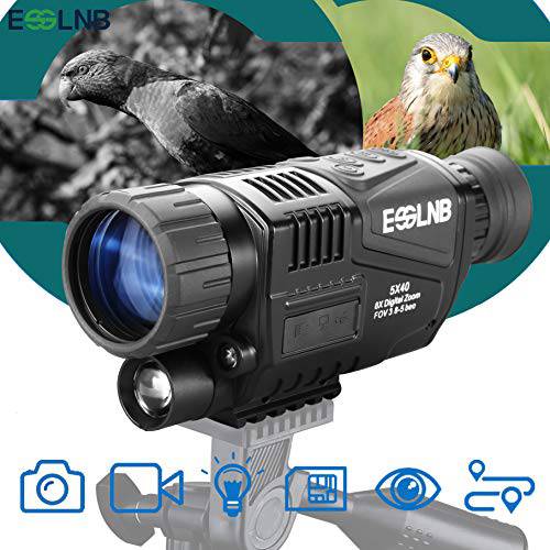 ESSLNB 40mm 나이트 비전 단안경 5X 디지털 Infrared 단안경 1.5” LCD 테이크 Photos/ 비디오 and 재생 with 16G for 사냥 세큐리티 Surveilla