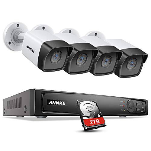 ANNKE 5MP PoE 홈 보안카메라, CCTV 시스템 4X ANNKE C500 유선 아웃도어 PoE IP Cameras, 8CH H.265+ NVR 세큐리티 System, 100ft EXIR 나이트 Vision, IP67 Weatherproof, 2TB HDD for Long 시간 레코딩