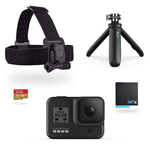고프로 Hero8 Black 홀리데이 묶음 - 포함 Hero8 Black 카메라 Plus Shorty, 미용실마네킹,머리마네킹 Strap, 32GB SD Card, and 2 충전식 Batteries