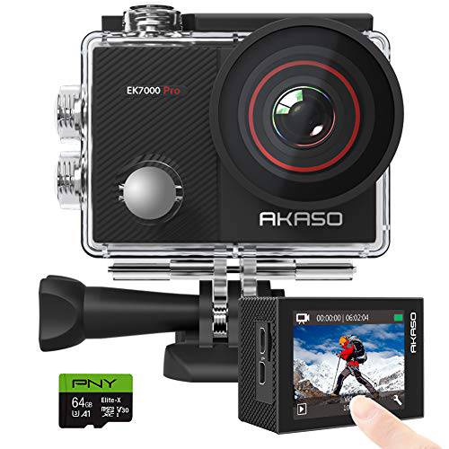 AKASO EK7000 프로 4K 액션 카메라+  PNY Elite-X 64GB U3 microSDHC 카드 (Bundle)