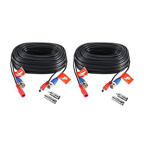 ZOSI 2 Pack 100ft (30 Meters) 2-in-1 Video 파워 케이블, BNC 연장 Surveillance 카메라 Cables for Video 세큐리티 Systems (Included 2X BNC 커넥터 and 2X RCA Adapters)