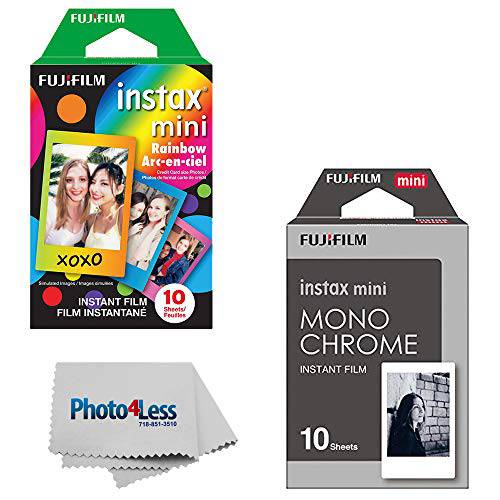 Fujifilm 인스탁스 미니 인스턴트 필름 - Monochrome (10 Exposures)+  Fujifilm 인스탁스 미니 인스턴트 필름 - 레인보우 (10 Exposures)