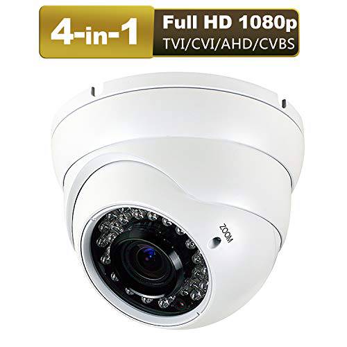 1080P 4-in-1 CCTVHD 세큐리티 돔 카메라, (TVI/ AHD/ CVI/ CVBS) 2.8-12mm 렌즈 Varifocal 와이드 가시 앵글 아날로그 보안카메라, CCTV, Weatherproof Indoor/ 아웃도어 카메라 데이&  밤 비전 방수