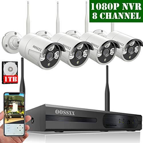 【Expandable 8CH& Audio】 OOSSXX 8-Channel HD 1080P 무선 보안카메라, CCTV System, 4Pcs 1080P 무선 Indoor/ 아웃도어 IR Bullet IP카메라 with One-Way Audio, P2P, App, HDMI 코드& 2TB HDD Pre-Install