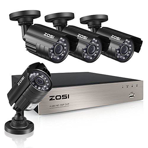 ZOSI 8CH 세큐리티 카메라 시스템 with 하드디스크 1TB, 5MP Lite H.265+ 8Channel CCTV DVR 레코더 with 8pcs 1080P HD 실내 아웃도어 1920TVL Surveillance 카메라 with 나이트 비전 for 24/ 7 레코딩