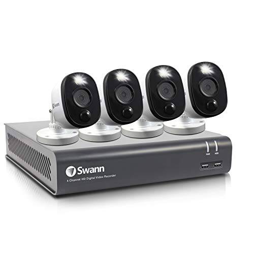 Swann 4 Channel 4 카메라 세큐리티 System, 유선 Surveillance 1080p HD DVR 1TB HDD, 오디오 Capture, Weatherproof, 컬러 나이트 Vision,  열&  모션 감지 경고 Light,  알렉사+  구글, SWDVK-445804WL