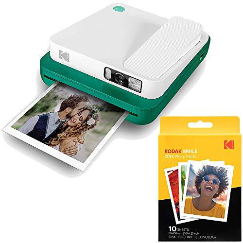 코닥 Smile 클래식 디지털 인스턴트 카메라 with 블루투스 (Green) w/ 10 팩 of 3.5x4.25 inch 고급 Zink 프린트 사진용지, 인화지, 사진인화지.