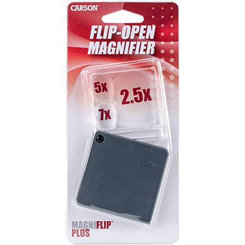 Carson MagniFlip Plus 2.5X/ 5X/ 7X Flip-Open 확대경, 돋보기 with Built-in Protective 케이스 (GN-44 or GN-44MU)