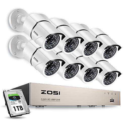 ZOSI 8CH 1080P 보안카메라, CCTV 시스템 아웃도어 with 1TB 하드 Drive, H.265+ 8Channel 1080P CCTV 레코더 8pcs HD 1920TVL 홈 Surveillance 카메라 with 120ft 나이트 비전 Easy 원격 액세스 모션 경보