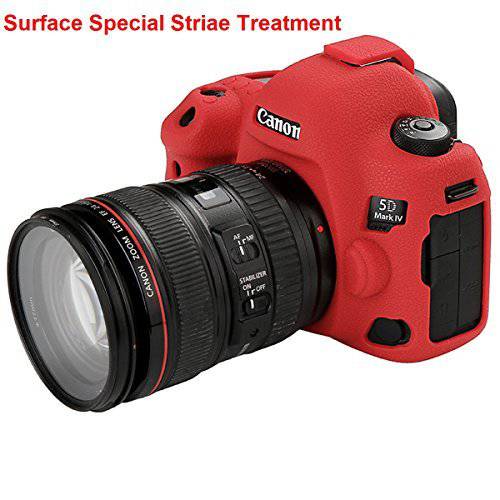 STSEETOP 캐논 5D Mark IV 카메라 케이스, 프로페셔널 실리콘 러버 카메라 케이스 커버 탈착식 Protective for 캐논 5D Mark IV (Red)