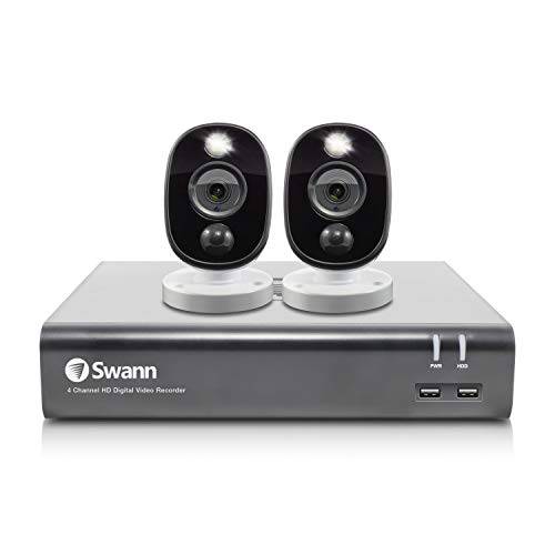 Swann 홈 보안카메라, CCTV System, 4 Channel 2 Cameras, 유선 CCTV Surveillance 1080p HD DVR 1TB HDD, 오디오 Capture, Weatherproof, 컬러 나이트 Vision,  열&  모션센서, 움직임 감지 Light,  알렉사+  구글